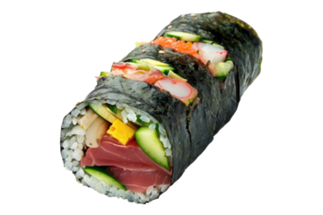 Filled sushi burrito isolated on transparent background