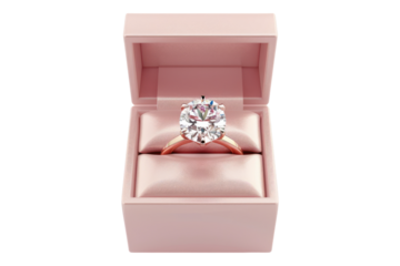 Diamond ring in pink color box isolated on transparent background