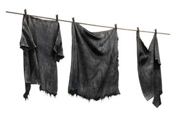 Drenched clothes hanging on the line isolated on transparent background