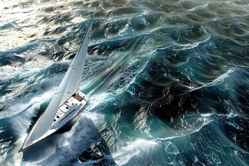 Fototapeta premium Sailboat Sailing boat on the ocean High angle view