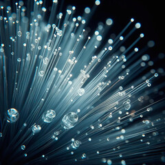 Fiber optical network cable close up with bokeh background.