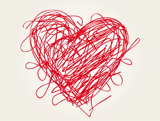 A heart drawn with red scribbles on a white background.