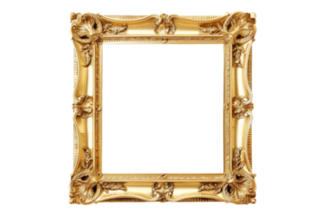 Wooden golden frame isolated on transparent background