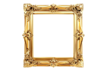 Wooden golden frame isolated on transparent background
