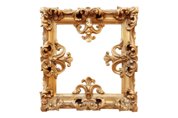 Wooden golden frame isolated on transparent background