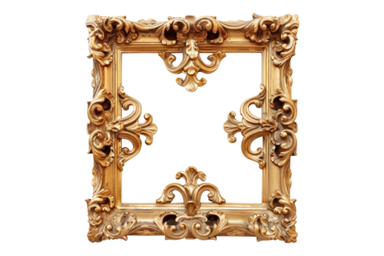 Wooden golden frame isolated on transparent background