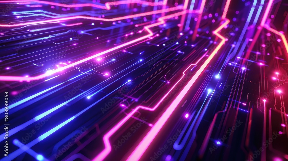 Poster futuristic background with digital lines and neon lights forming intricate patterns, suggesting tech