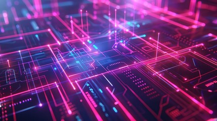 Futuristic background with digital lines and neon lights forming intricate patterns, suggesting technological innovation.