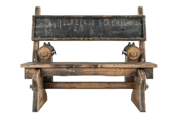 Elementary classroom bench and board isolated on transparent background