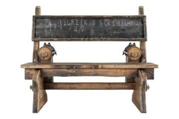Elementary classroom bench and board isolated on transparent background