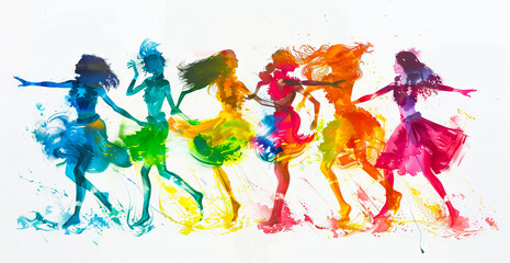 Fototapeta premium A painting of colorful women dancing.