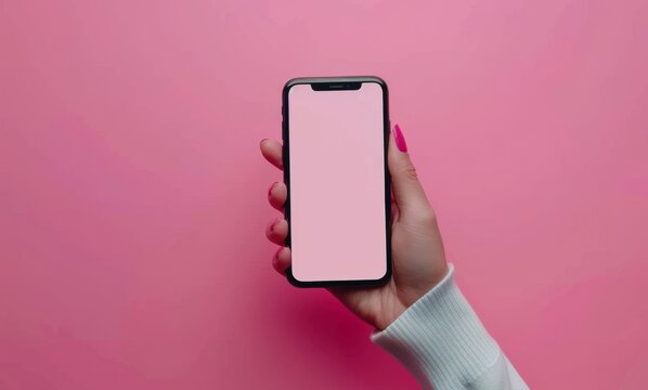 Woman using mobile phone and touching screen with finger, mockup for app design.