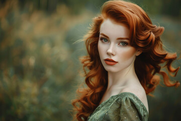 Naklejka premium Beautiful red haired woman with a vintage dress