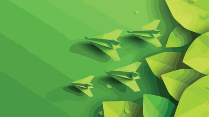 Green paper planes on color background style vector