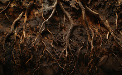 Underground Wonders: Close-Up of Tree Roots in Soil
