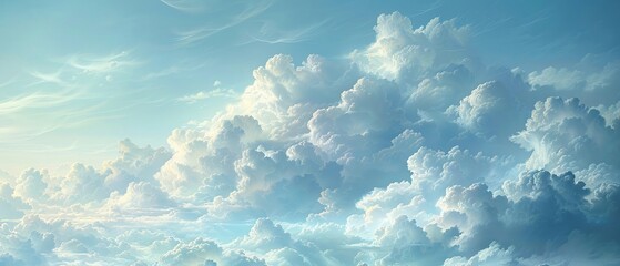 Wispy clouds of pale grey and silver against a backdrop of soft blue - obrazy, fototapety, plakaty