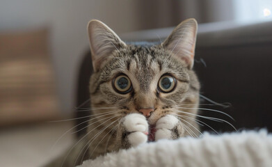 Surprised Cat: Paw Over Mouth Expression