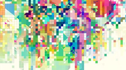 an abstract colorful digital mosaic background with a captivating vibrant colored mosaic of abstract shapes, composed of an assortment of triangles, rectangles, and other polygonal forms - obrazy, fototapety, plakaty