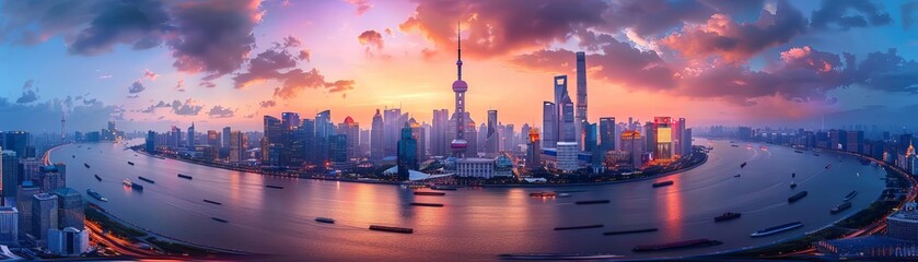 Fototapeta premium Craft a digital panoramic artwork showcasing a seamless integration of intricate global landmarks