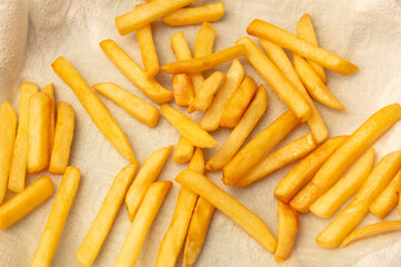 French fries on a paper towel. Close-up