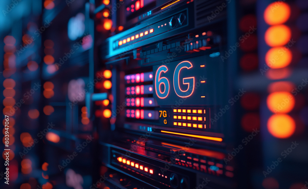 Aufkleber 6g illuminated: next-gen wireless technology on dynamic server background