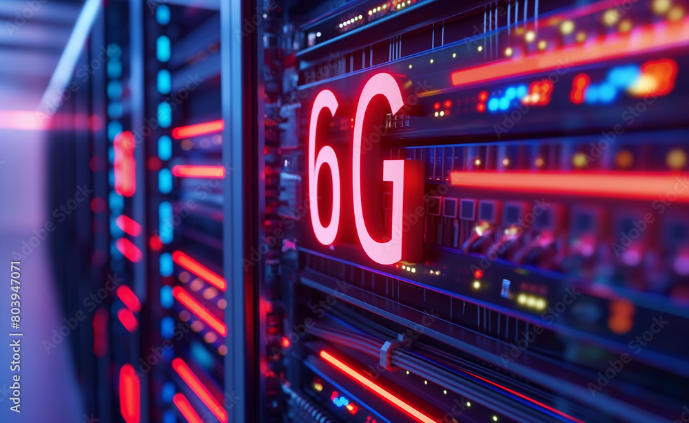Aufkleber 6g illuminated: next-gen wireless technology on dynamic server background