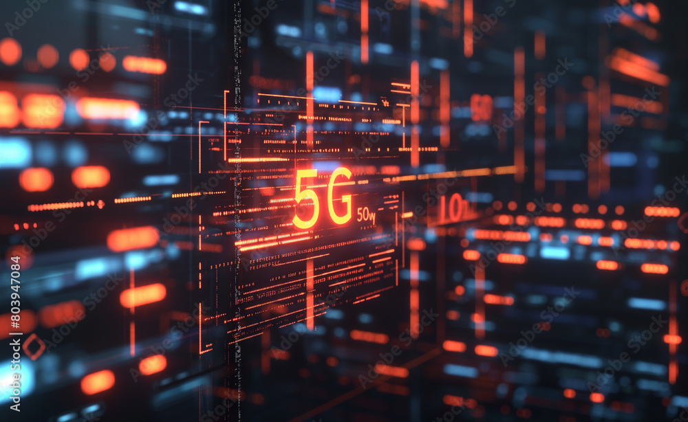 Aufkleber 5g illuminated: next-gen wireless technology on dynamic server background