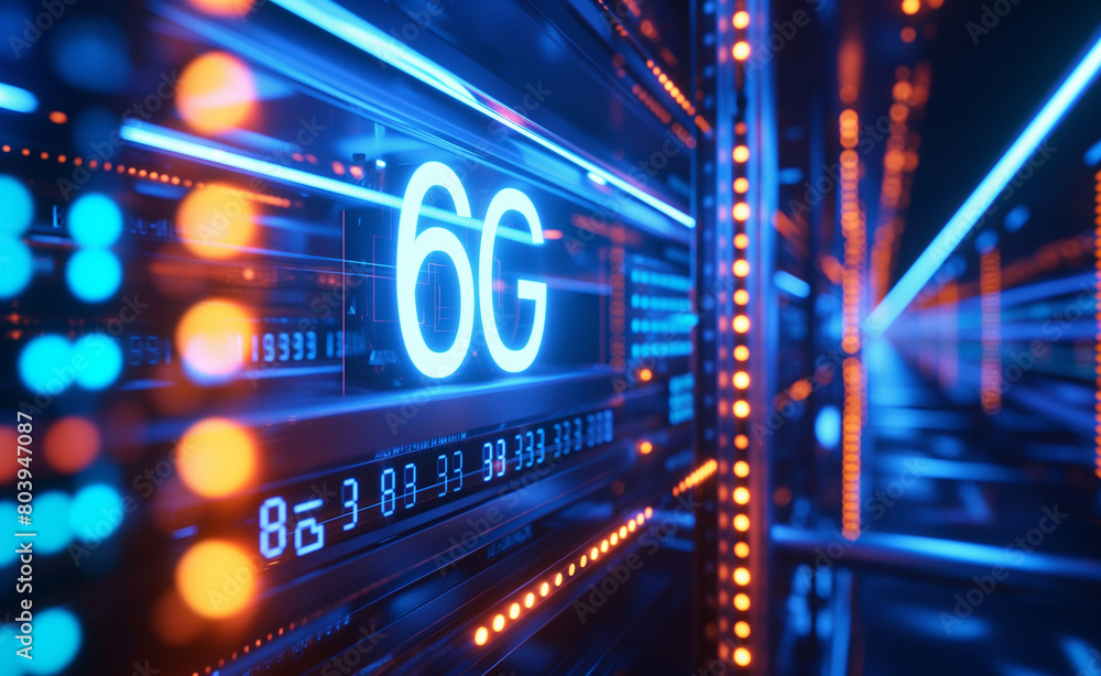 Poster 6g illuminated: next-gen wireless technology on dynamic server background