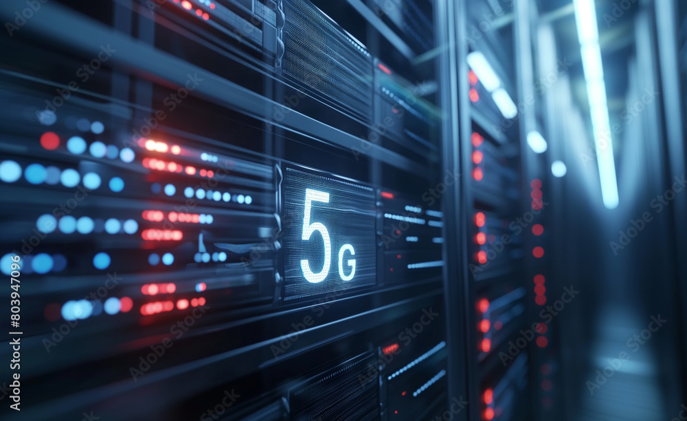 Aufkleber 5g illuminated: next-gen wireless technology on dynamic server background