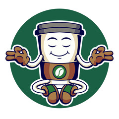 Vector mascot for Starbucks Coffee Cup with Meditate pose. Cartoon style and have a retro style for shadow. 