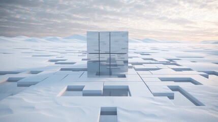 3d rendering of rectangle shape in snow