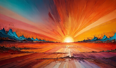 Escape to Reality series. Abstract arrangement of surreal sunset sunrise colors and textures on the subject of landscape painting, imagination, creativity and art