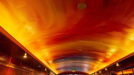 Warm gradient ceiling flowing from deep red to yellow, creating a sunset-like atmosphere.