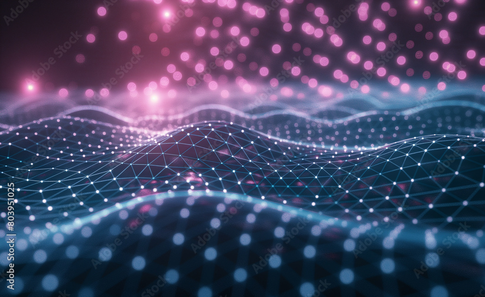 Poster virtual graph of glowing lines and a dot
