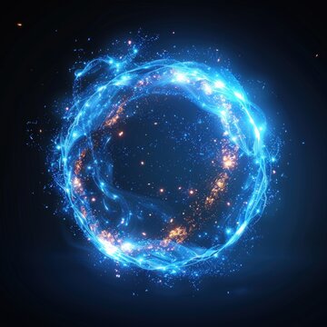 Midnight blue circle of shiny glowing dust spots, clear magic effect with digital, futuristic, technology concept