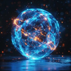 Obraz premium Midnight blue circle of shiny glowing dust spots, clear magic effect with digital, futuristic, technology concept