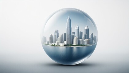 cityscape in Glass sphere, silhouette of huge skyline