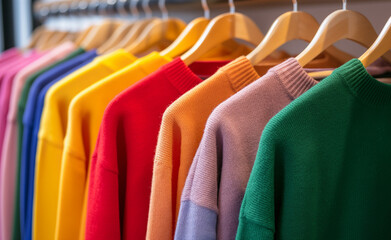 Obraz premium Vibrant Youth Apparel: Cashmere Sweaters and Hoodies on Display