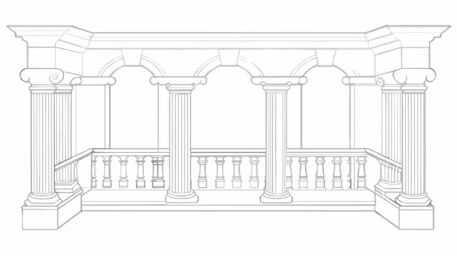 recommend clip art: Captivating Line Drawing: Architectural Marvel of Balcony Railing & Columns