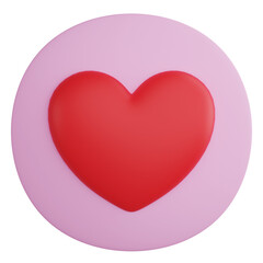 Heart button clipart flat design icon isolated on transparent background, 3D render Valentine concept