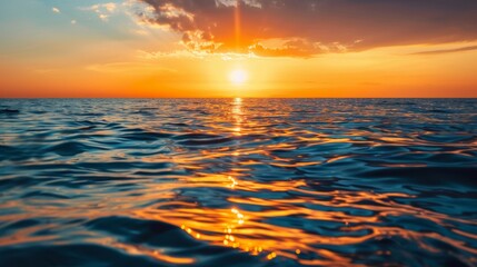 Scenic sunset over sea with beautiful glare of sun on water - natural landscape photography - Powered by Adobe