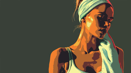 Sporty young woman with towel on dark background Vector