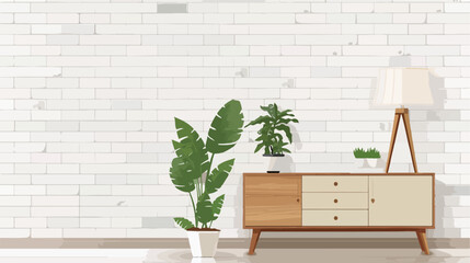 Standard lamp and wooden cabinet with houseplants 