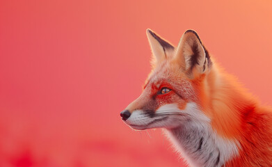 Obraz premium Fox in the Red: Macro Shot with Vibrant Background