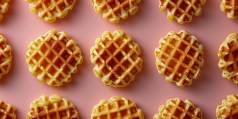 A row of waffles with a pink background
