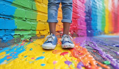 Obraz premium Young Black Girl Expressing Hope and Acceptance Through Rainbow Drawing - Inclusive Education Concept，International Children's Day