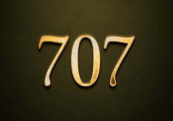 Old gold effect of 707 number with 3D glossy style Mockup.	