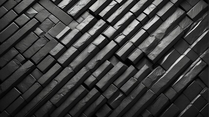 black bricks theme vintage striped diagonal lines and blocks pattern abstract background from Generative AI
