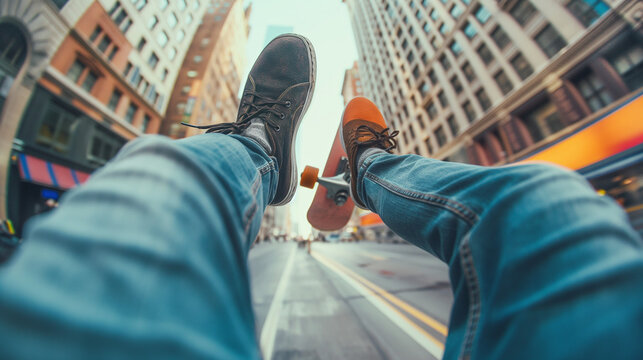 first person perspective of skateboarder falling off skateboard