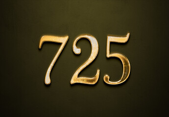 Old gold effect of 725 number with 3D glossy style Mockup.	